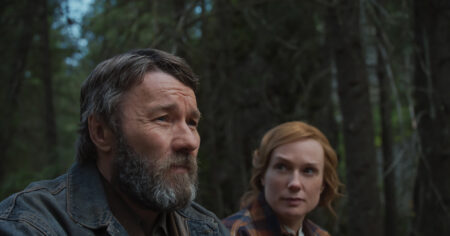 Train Dreams. (L-R) Joel Edgerton as Robert Grainier and Kerry Condon as Claire Thompson in Train Dreams. Cr. BBP Train Dreams. LLC. © 2025.